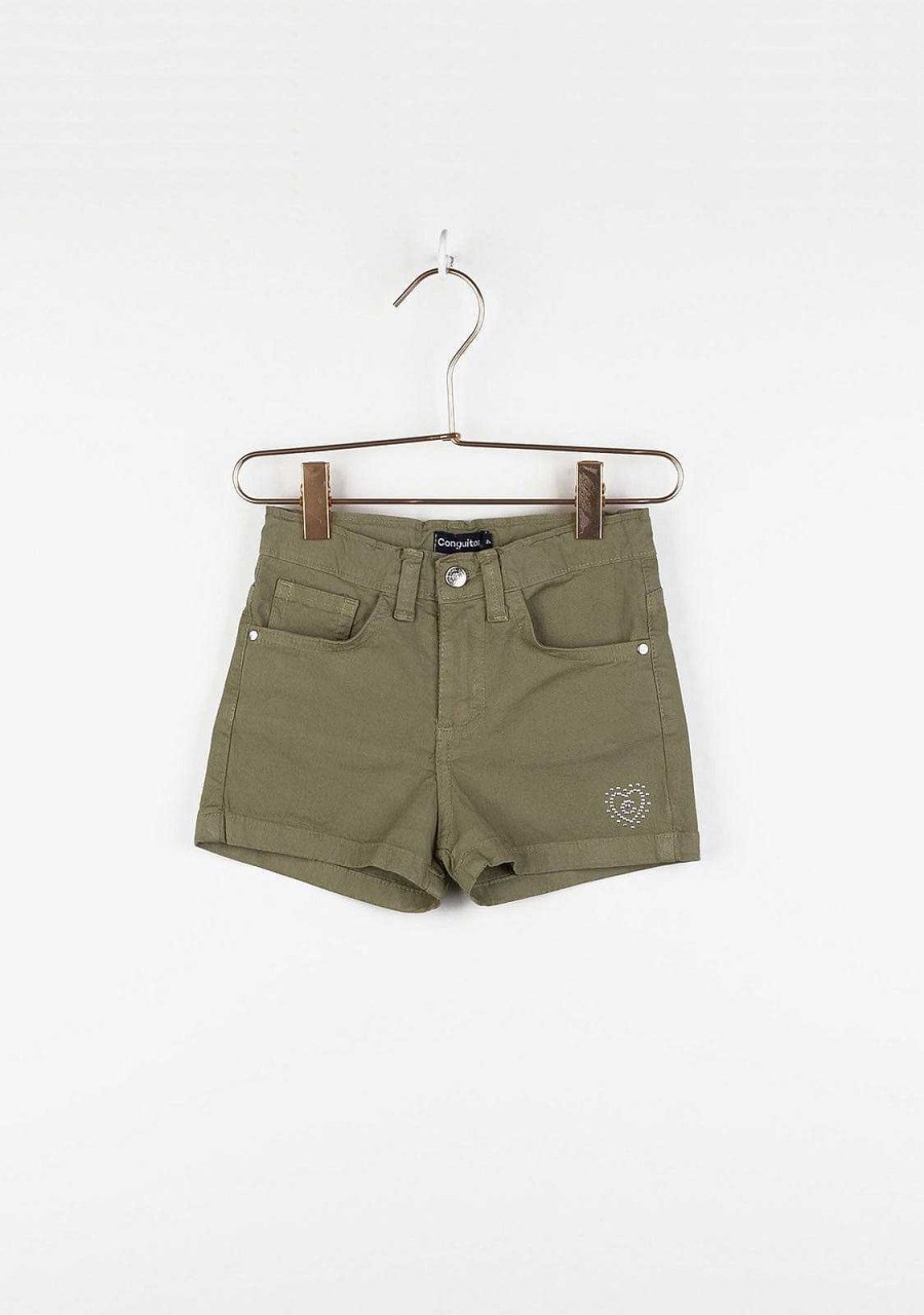 Menina Conguitos Roupa De Menina | Shorts De Menina Basic Caqui